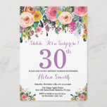 Surpresa Floral aniversário de 30 anos Convite Pur<br><div class="desc">Convite para aniversário de 30 anos de Surpresa Floral para Mulheres. Flor Floral de Aquarela. Rosa, Amarelo, Laranja, Flor Roxo. Aniversário Adulto. 30 40th 50th 60th 80 de 70 de 100th 13 de 16th 18th 20 21rua de qualquer idade. Para mais personalização, clique no botão "Personalizar" e use nossa ferramenta...</div>