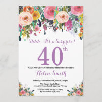 Surpresa Floral aniversário de 40 anos Convite Pur