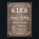 Surpresa Rustic 18th Aniversário Convite Floral<br><div class="desc">Surpresa Rustic 18th Aniversário Invitation with Rustic Wood Background and Floral Flower Pattern. Aniversário Adulto. Homens ou Mulheres Aniversário. Menino ou Menina Menina Menina Adolescente Convidam. 13 15 de 16º 18º 20 21rua 30 de 40º 50º 80 de 60º 70 de 100º. Qualquer Idade. Para mais personalização, clique no botão...</div>