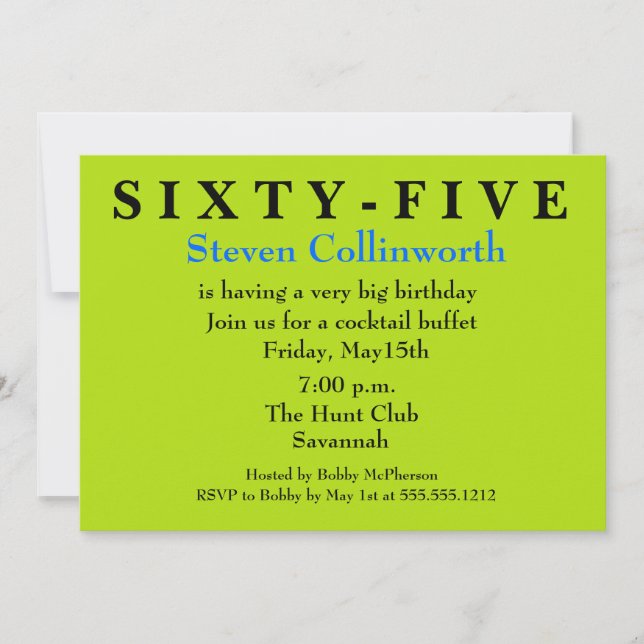 Surpresa Sessenta e quinto convite de aniversário (Frente)