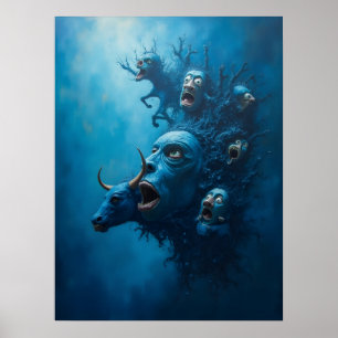 Surreal Blue Gritar Creatures Poster