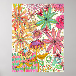 Surreal Garden Floral Gouache Ink Art Impressão