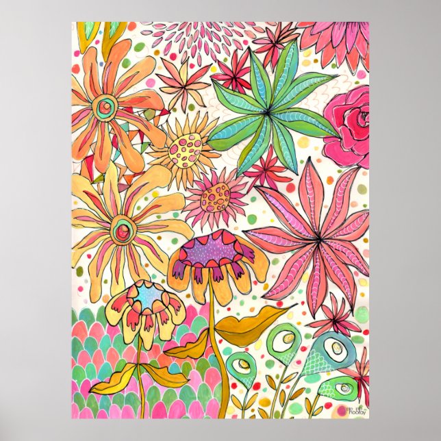 Surreal Garden Floral Gouache Ink Art Impressão (Frente)
