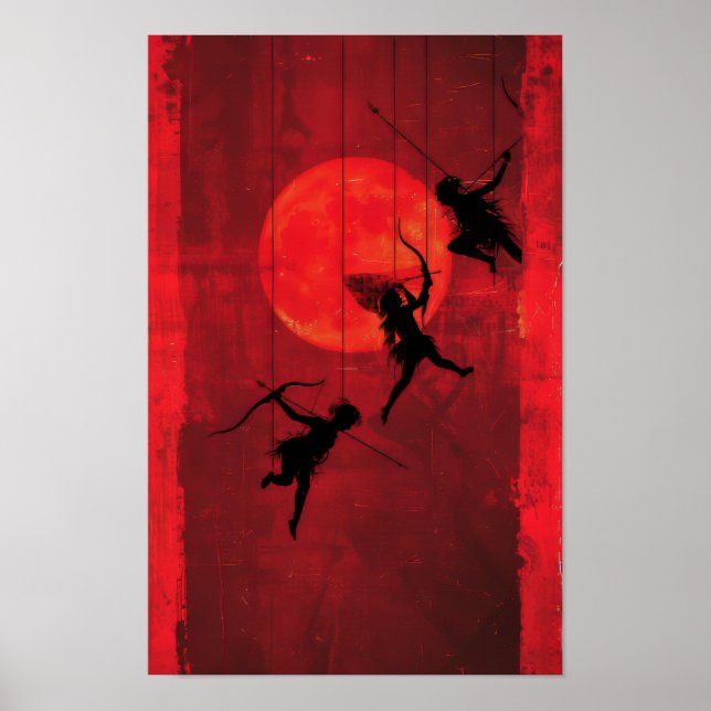 Surreal Tarot Card Art Poster em Vermelho Mínimo - (Frente)