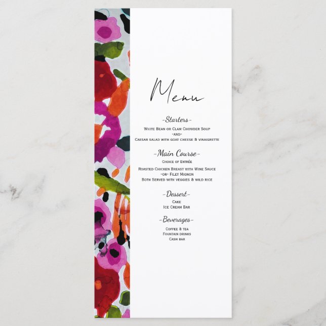 Surto de Cor Ousada Flores de Aquarela Tinta Menu (Frente)