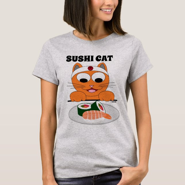 Sushi Cat Ginger Gatinho Camisa Humorística (Frente)