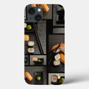 Sushi collection on black background