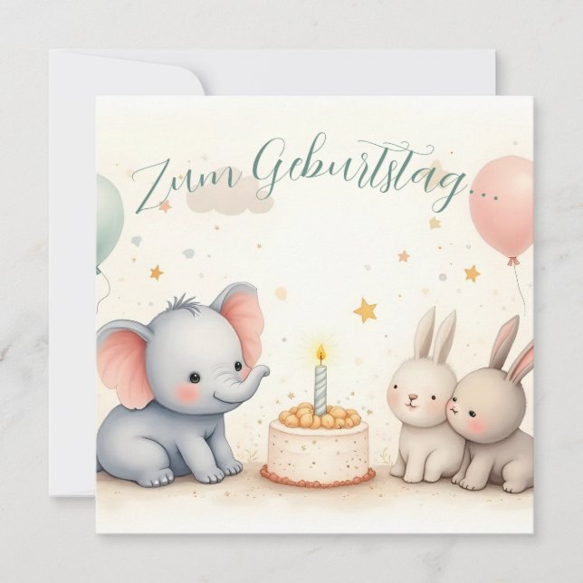 Süßer Geburtstagsgruß mit Tierfreunden (Frente)