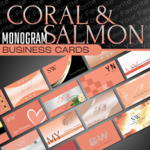 Coral & Salmon Monogram Business Cards Classy Glam