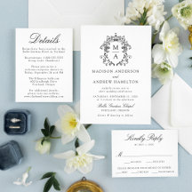 Elegant Crest Vintage Letterpress Wedding Suite