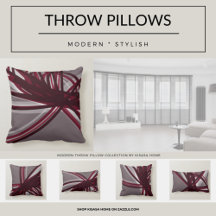 Pillows | Gray Burgundy Artistic Abstract Ribbon
