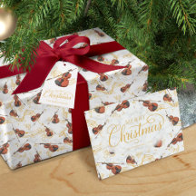 Christmas Violins with Gold Music Notes