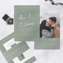 Simple Modern Sage Green Calligraphy Wedding 