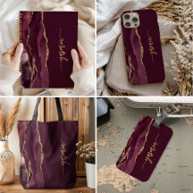 Personalized Burgundy Gold Agate Signature Gifts