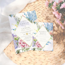 Wedding Set   Watercolor Blossom on Antique Gold