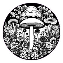 Black and White ai art Mushrooms and Flowers 