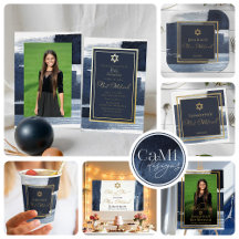 Watercolor Abstract Blue Gilded Bar Bat Mitzvah