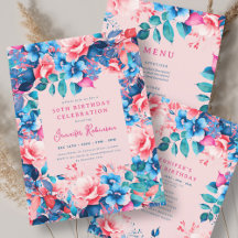 Bright Watercolor Floral 50th Birthday Set Blush