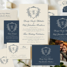 Vintage Floral Logo Navy & Cream Monogram Wedding