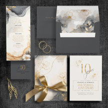 Gold Leaf & Line Floral 10th Wedding Anniversary 