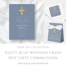 Dusty Blue Wooden Cross Boy First Holy Communion