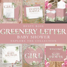 Modern Greenery Dusty Rose Pink Girl Baby Shower