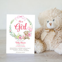 It's a girl cute teddy bear floral wreath baby