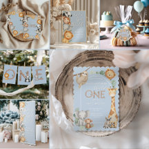 Blue Birthday Tropical Safari Animals