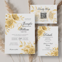 Elegant Script Wedding Gold Watercolor Floral Set