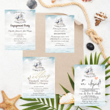 Watercolor Seagulls Beach Invitation