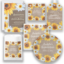 SUNFLOWERS AND DAISIES ON BURLAP QUINCEANERA