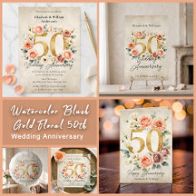 Watercolor Blush Gold Floral 50th Anniversary