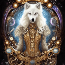 Whimsical steampunk charming white wolf