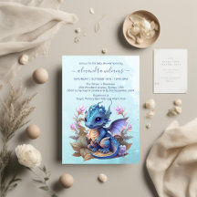 Cute Watercolor Blue Dragon Baby Shower Collection