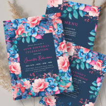 Bright Watercolor Floral Navy 40th Birthday Set