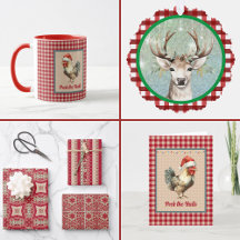 Red Cream Gold Farmhouse Country Patterns Animals