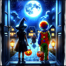 Witch, Clown and Monster Stand off Halloween Party
