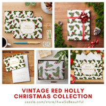 Vintage Red Holly Christmas