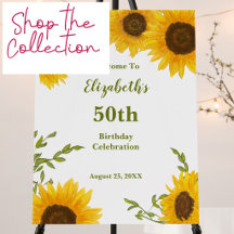 Watercolor Sunflowers 50th Birthday Party Supplies