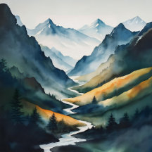 Blue Tan Mountain Scene