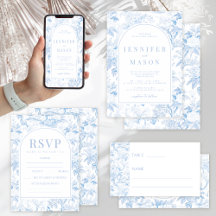 Blue white floral Chinoiserie pattern wedding