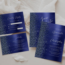 Glam Brushed Metal Glitter Navy Blue Wedding Suite