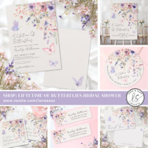 Ivory Pink Purple Floral Butterfly Bridal Shower