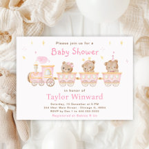 Bear Pink Train Baby Shower