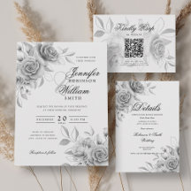 Elegant Wedding Silver Watercolor Floral Set