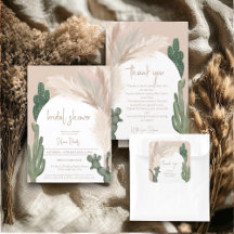 Rustic Boho chic cactus pampas arch bridal shower