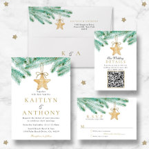 Watercolor Pine Boughs Christmas Winter Wedding