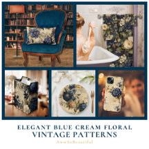 Elegant Blue Cream Floral - Vintage Patterns