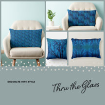 Thru The Glass, Weeping Tree Blue Abstract Pillows