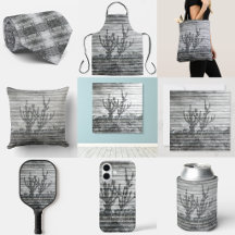 Cactus Plants On Wood Planks Black And White Photo